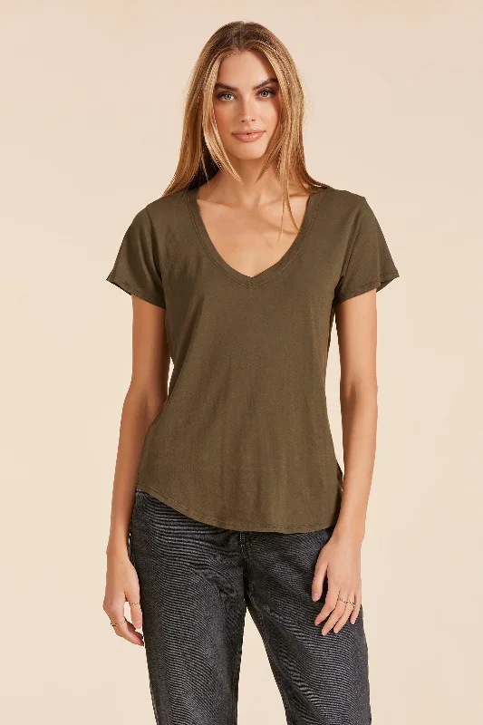 Women's Blouse with Keyhole CollarV-NECK JERSEY TEE