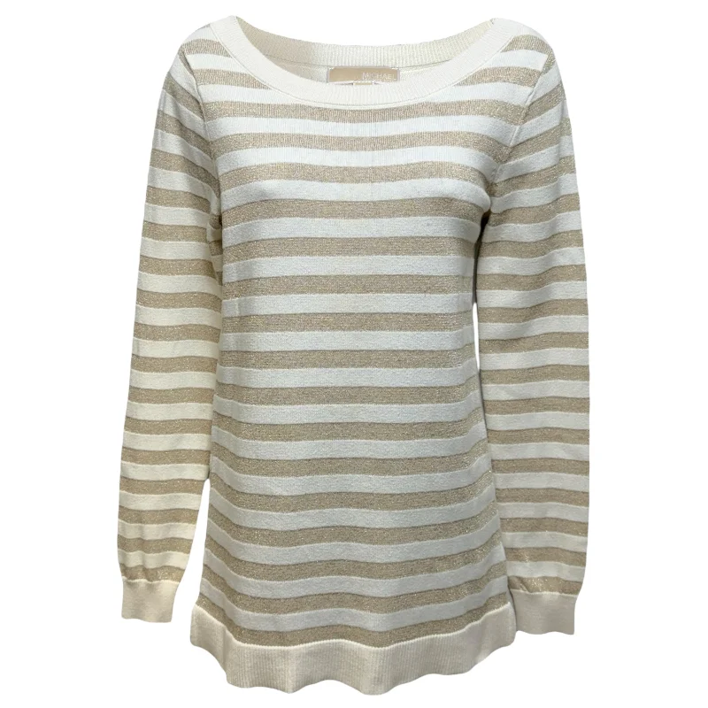 Women's Fitted SweatersTunic Sweater By Michael By Michael Kors In Gold Metallic Striped Pattern, Size: Xs