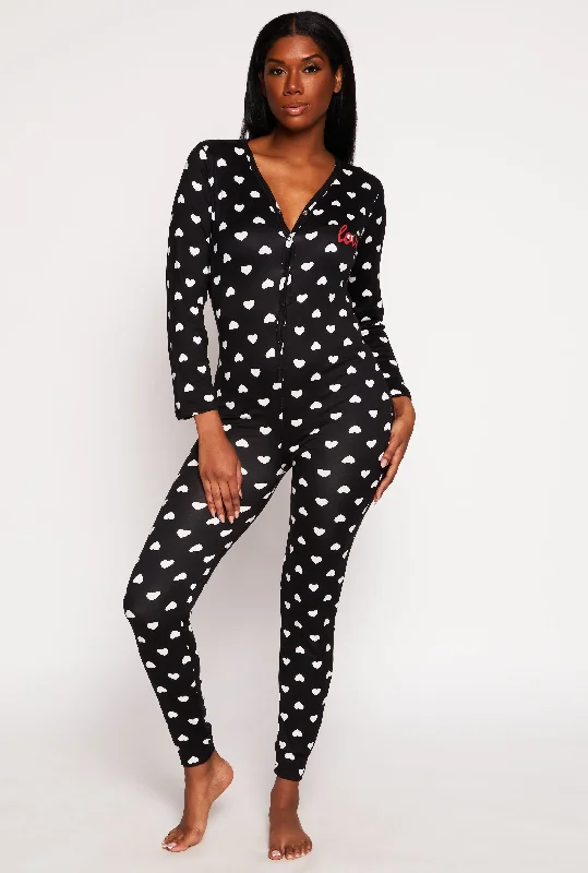 women's pajamas for campingLove Heart Print Pajama Onesie