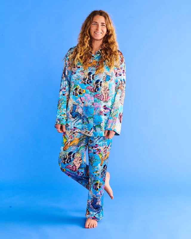 women's pajamas made in USAKip&Co x May Gibbs Waterworld Satin Long Sleeve Shirt & Pant Pyjama Set