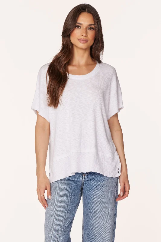 Women's Blouse with Square CollarRAW EDGE DROPPED SHOULDER TEE