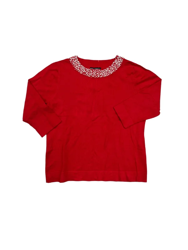 Women's Pleated SweatersSweater By Karl Lagerfeld In Red & White, Size: L