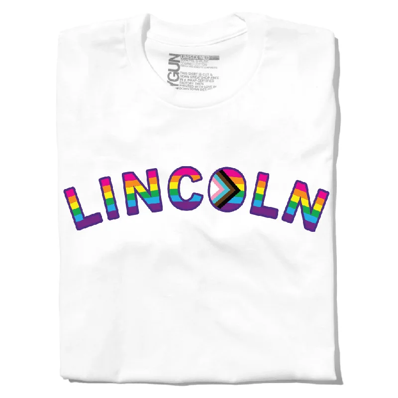 Women's Blouse with Collarless DesignLincoln Pride Curved Logo White