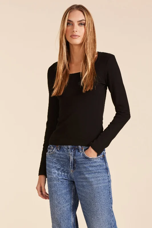 Women's Blouse with PleatsLONG SLEEVE SCOOPNECK TEE