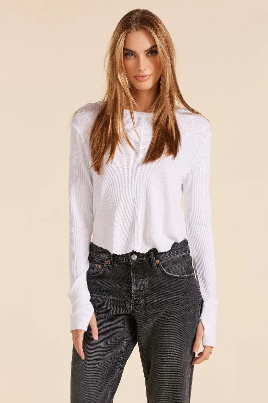 Women's Blouse with RufflesCROPPED BOXY LONG SLEEVE TEE