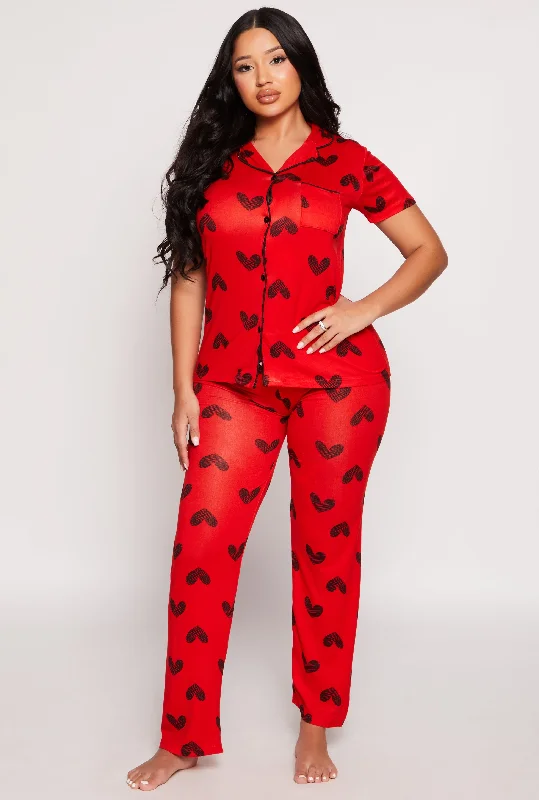 floral print women's pajamasSoft Knit Heart Print Pajama Shirt and Pants