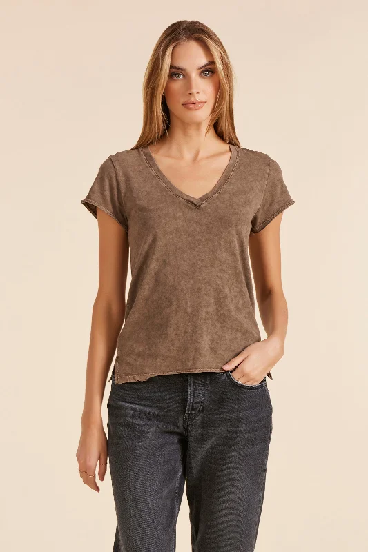 Women's Blouse with Square CollarV-NECK ACID WASH JERSEY TEE