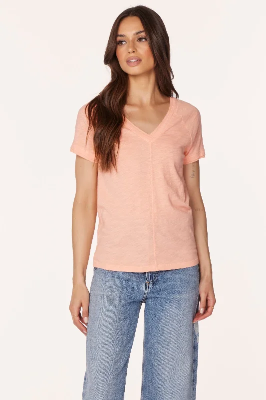 Women's Blouse with Narrow CollarRIB MIX V-NECK TEE