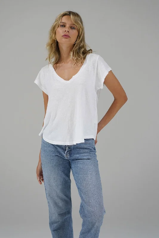 Women's Blouse with PatchesKaden Cotton V Neck - White