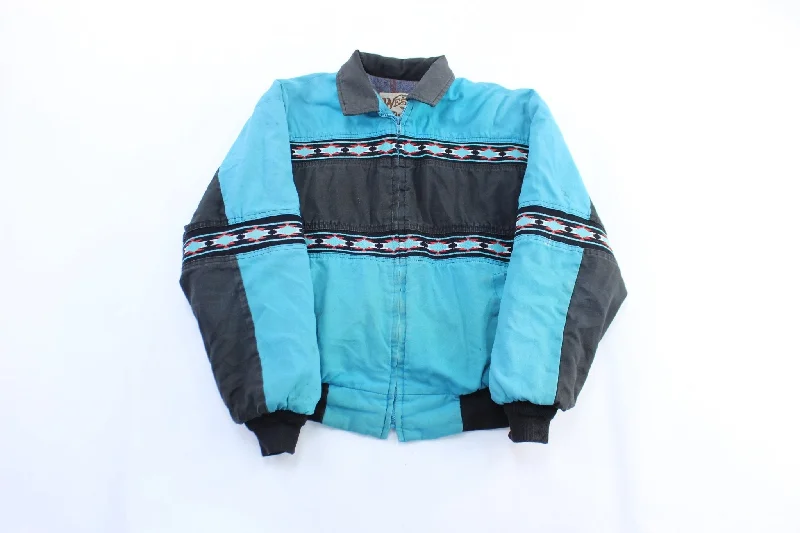 Women's Denim CoatsVintage Western Frontier Blue & Black Aztec Jacket