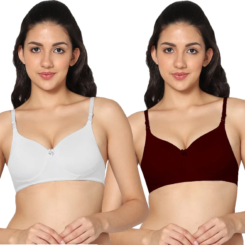 seamless bra with moisture-wicking fabricT-shirt Medium Coverage Padded Maroon and White Color Bra (Pack of 2)