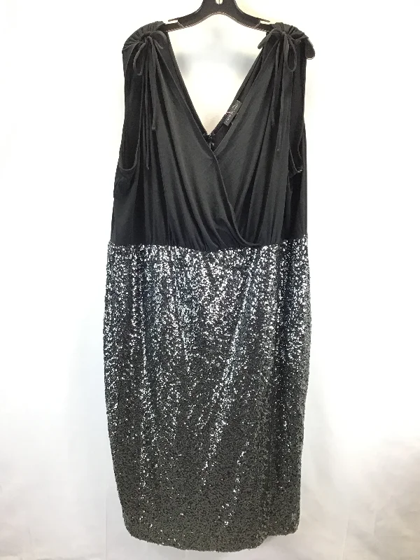 Women's Notched Collar DressesDress Party Midi By Lane Bryant In Black & Silver, Size: 28