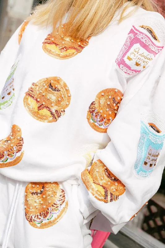 Women's Hooded Sweatshirts with Linen LiningWhite Bagel Sandwich & Coffee Sweatshirt