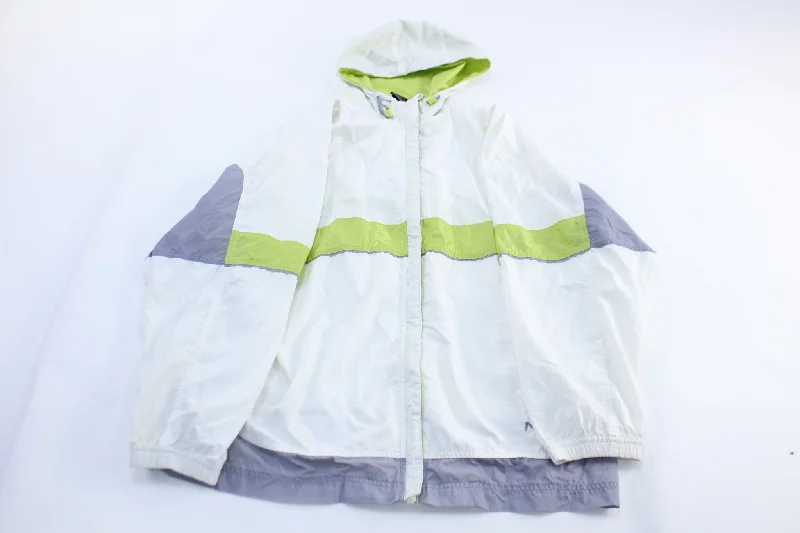 Women's Denim CoatsWomen's Y2K Nike Embroidered Logo Grey, Green, & White Zip Up Jacket