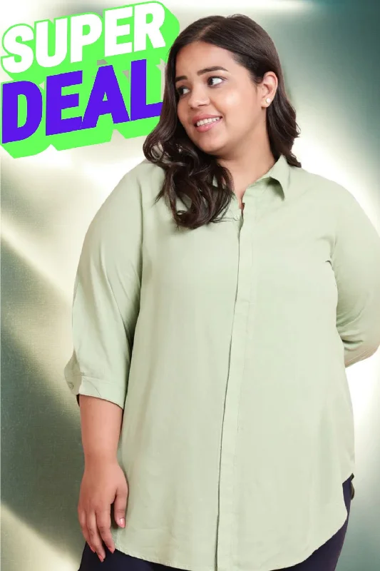 Women's Blouse with Collarless NeckPlus Size Light Green Shirt