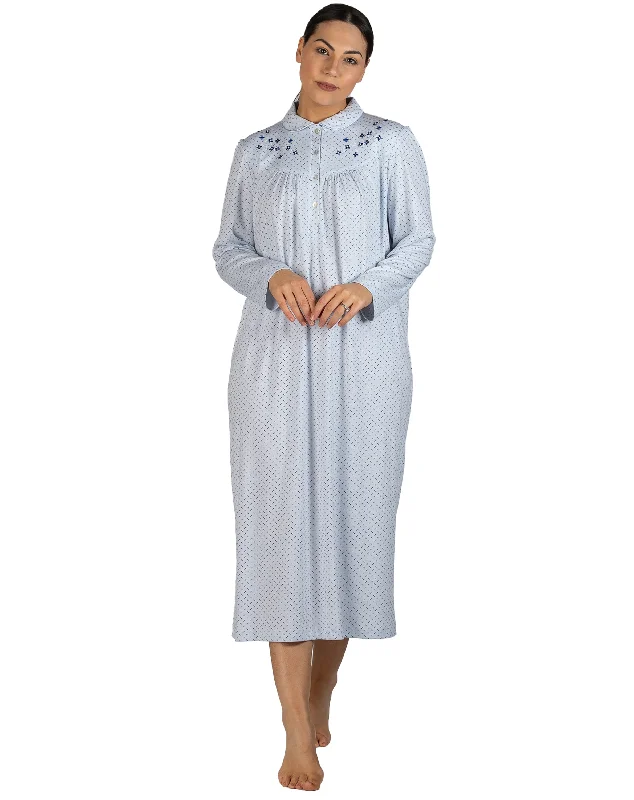 women's pajamas with breathable fabricSPOT EMBROIDERY COLLAR NITE