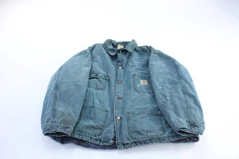 Women's Trench Coats90's Carhartt Logo Patch Emerald Green Chore Jacket