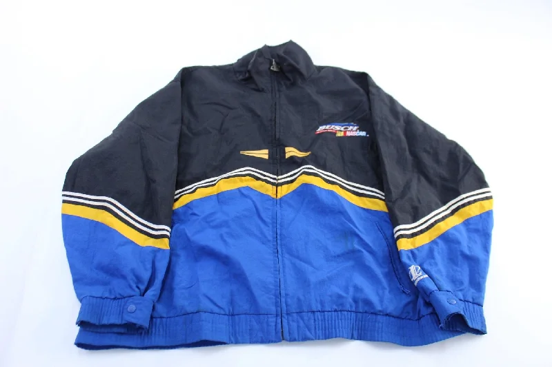 Women's Coats with BeltVintage Nascar Embroidered Busch Logo Athletic Racing Zip Up Jacket