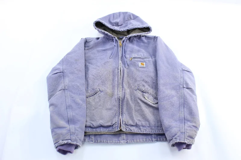 Women's Rain CoatsWomen's Carhartt Logo Patch Purple Hooded Zip Up Jacket