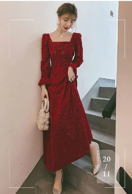 Women's Low Collar DressesGraduation Dress, Valentine's day gift Dresses, Wedding Guest Dress, Prom Party Dress, Puff Sleeve Square Collar, Popular Casual Stylish     S2684