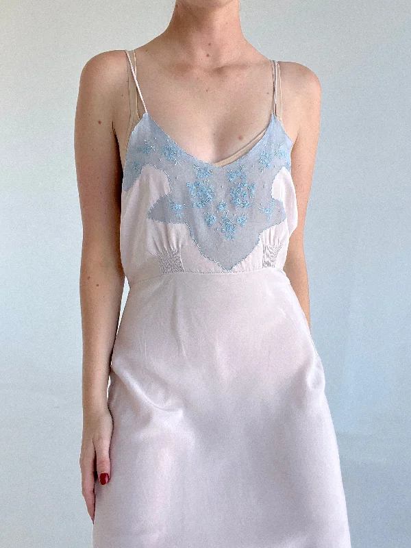 women's pajamas in pastel colors1930's Grey Silk Slip with Blue Chiffon insert