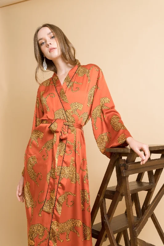 women's pajamas made from organic cottonLong Robe - Signature Panther Silk