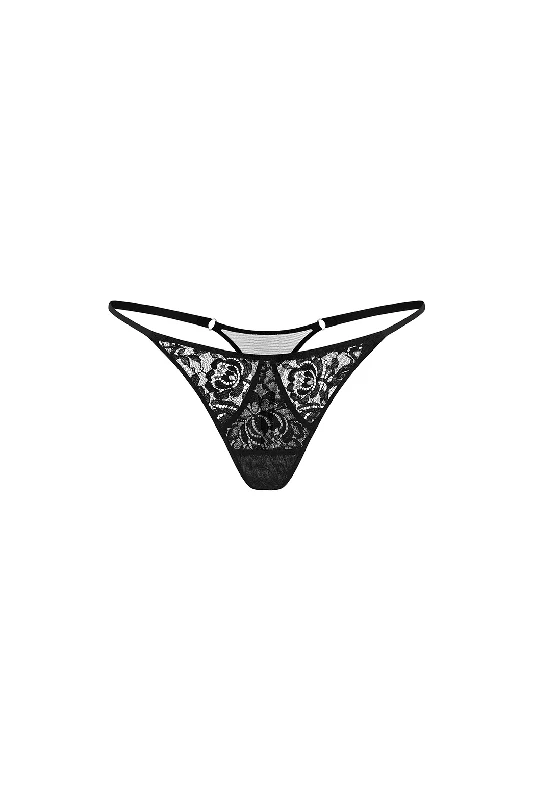 floral lace thong panties with a high-cut leg designElain Black G-String