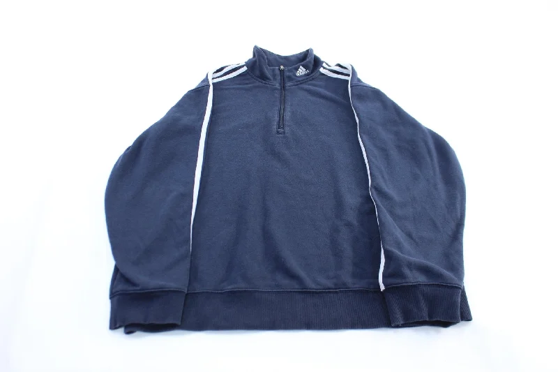 Women's Winter CoatsAdidas Embroidered Logo Blue & White Half Zip Pullover