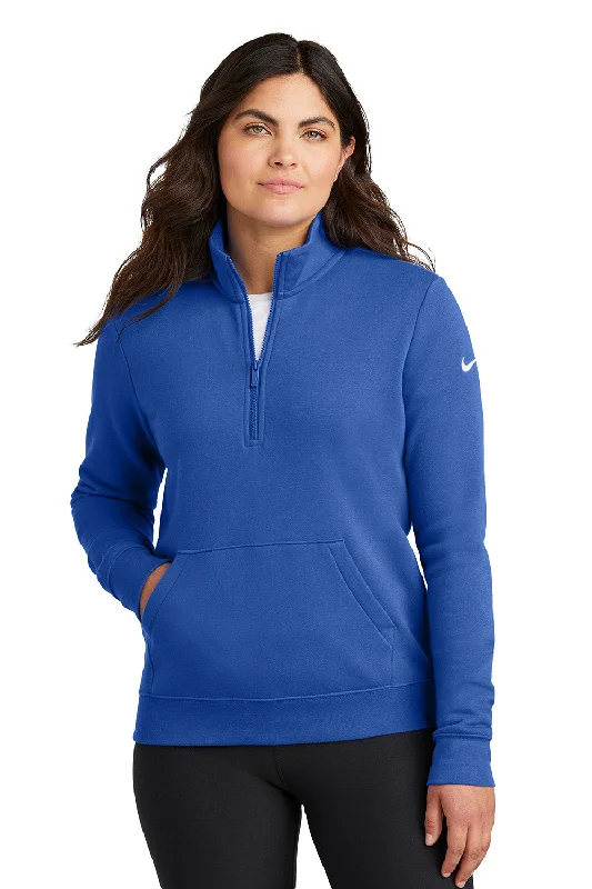 Women's Hooded Sweatshirts with Ribbed LiningNike Womens Club Fleece 1/4 Zip Sweatshirt w/ Pouch Pocket - Game Royal Blue - New