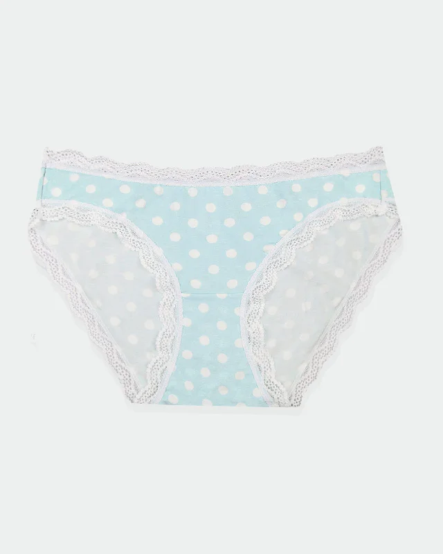 stretchable satin panties with a sheer lace waistbandThe Original Brief - Pale Blue Spot