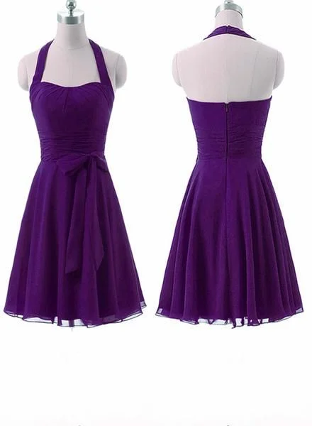 Women's Mandarin-Neck DressesSimple Pretty Purple Short Halter Party Dress, Elegant Party Dress      S2697