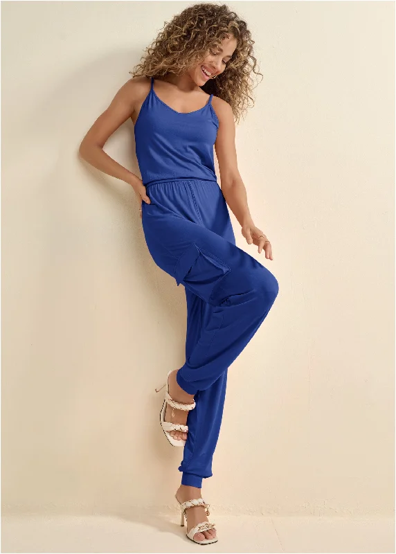 Women's Jumpsuits with DrawstringCargo Jogger Jumpsuit - Dark Blue