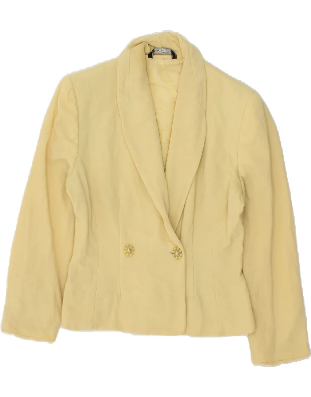 Women's Coats with Fur Trimmed ButtonsVINTAGE Womens Double Breasted Blazer Jacket UK 10 Small Yellow