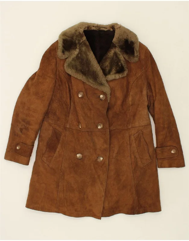 Women's Coats with BeltVINTAGE Womens Shearling Coat UK 14 Medium Brown