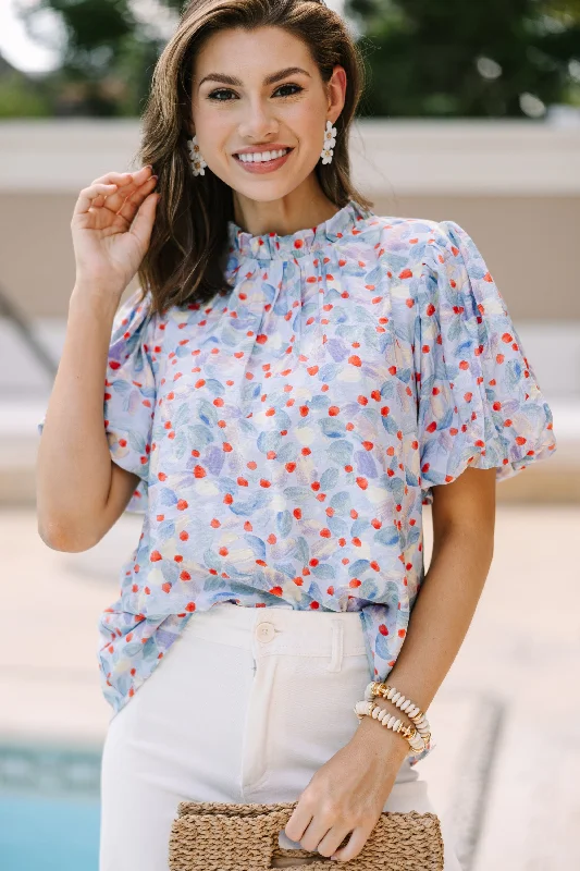 Women's Summer ShortsAll The Fun Light Blue Floral Blouse