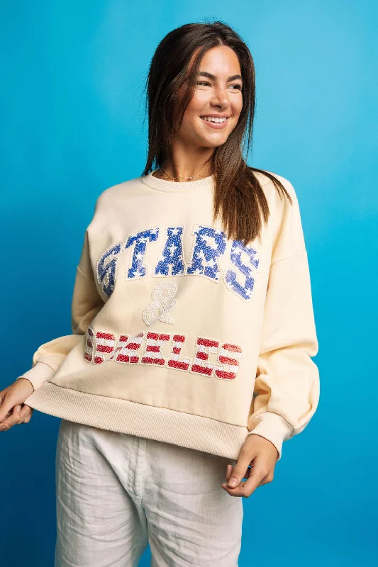 Women's Hooded Sweatshirts with ThumbholesBeige 'Stars & Sparkles' Sweatshirt