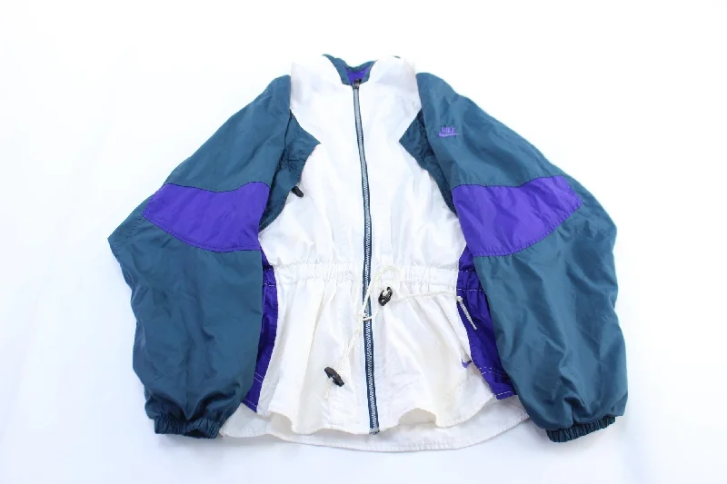 Women's Coats with CollarWomen's 90's Nike Embroidered Logo Teal, White, & Purple Zip Up Jacket