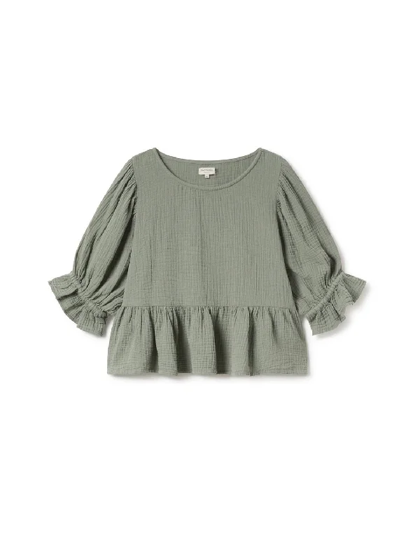 Women's Blouse with U-Shaped CollarVasilyevsky - Desert Sage