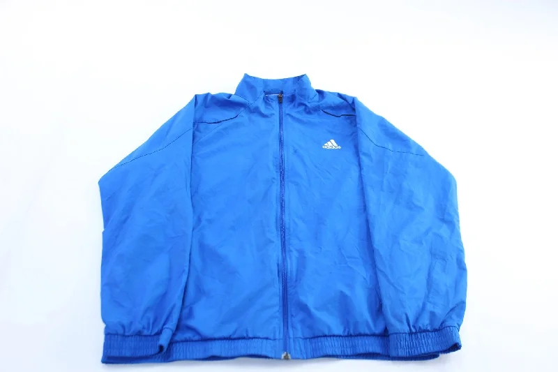 Women's Coats with Fur Trimmed BeltAdidas Embroidered Logo Blue Zip Up Jacket