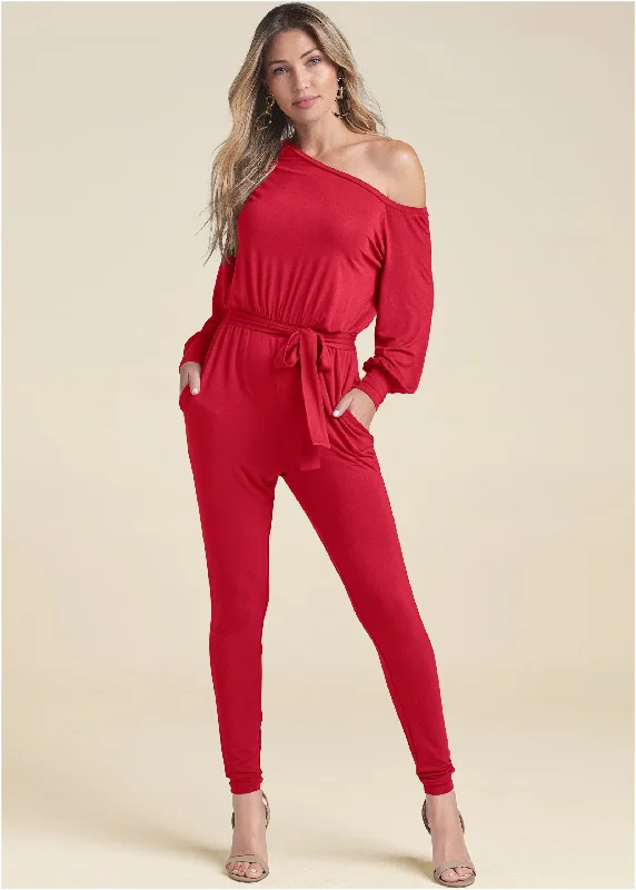 Women's RompersOff-Shoulder Jumpsuit - Red