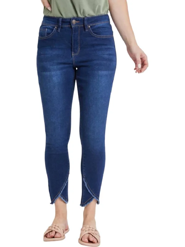 Women's Jodhpurs with V-Shaped CollarTulip Hem Ankle Jeans In Midnight Sky Blue