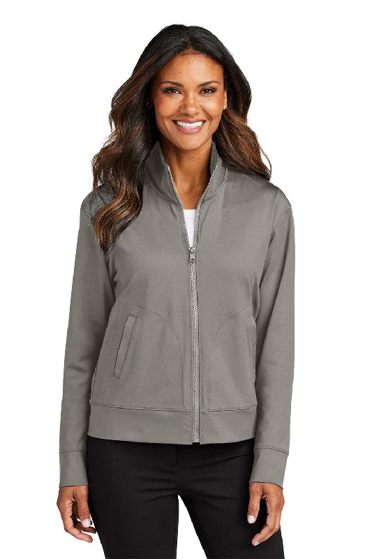 Women's Hooded Zip-Up SweatshirtsPort Authority Womens C-FREE Double Knit Moisture Wicking Full Zip Sweatshirt w/ Pockets - Smoke Grey - New