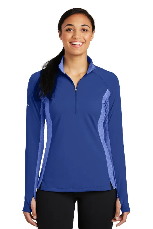 Women's Hooded Sweatshirts with Silk LiningSport-Tek Womens Sport-Wick Moisture Wicking 1/4 Zip Sweatshirt - True Royal Blue/Heather True Royal Blue - Closeout