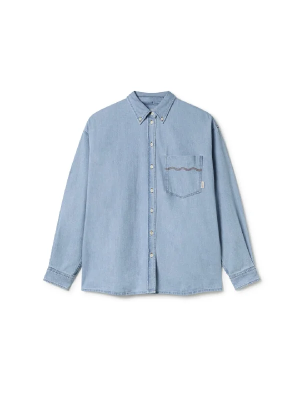 Women's Blouse with Lapel CollarBreaksea - Fresh Blue