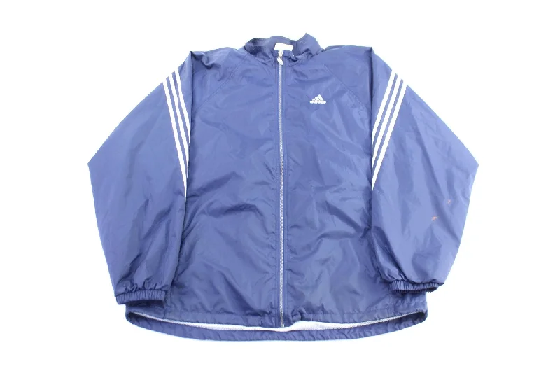 Women's Coats with PocketsVintage Adidas Embroidered Logo Blue & White Striped Zip Up Jacket