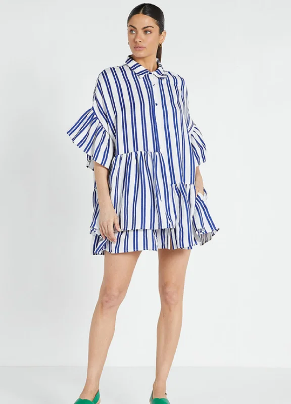 Women's Blouse with CollarBohemian Traders - Mid Sleeve Genoa Mini Shirt Dress - Royal Stripe