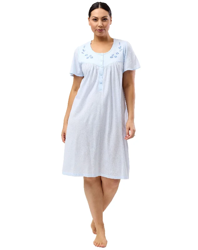 women's pajamas for those who appreciate soft, breathable fabricsEMBROIDERED SHORT SLEEVE NIGHTIE