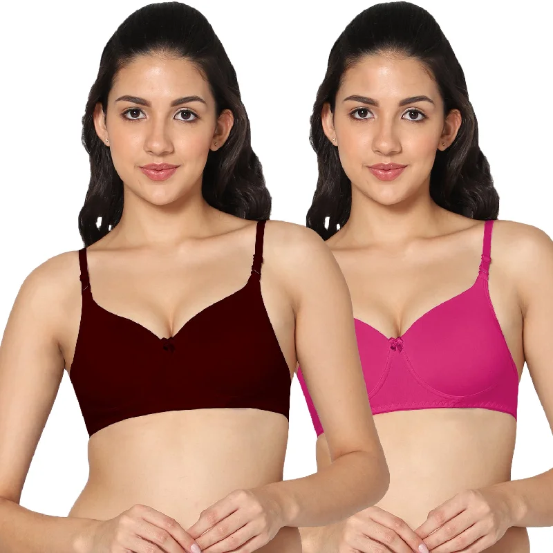 convertible bra for strapless dressesT-shirt Medium Coverage Padded Maroon and Magenta Color Bra (Pack of 2)