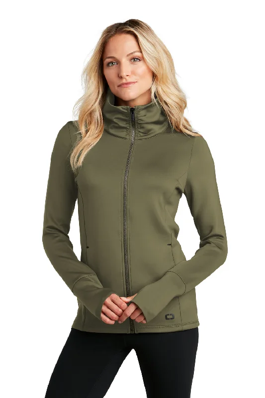 Women's Hooded Sweatshirts with Quick-Dry FabricOgio Womens Endurance Modern Performance Moisture Wicking Full Zip Sweatshirt w/ Pockets - Deep Olive Green