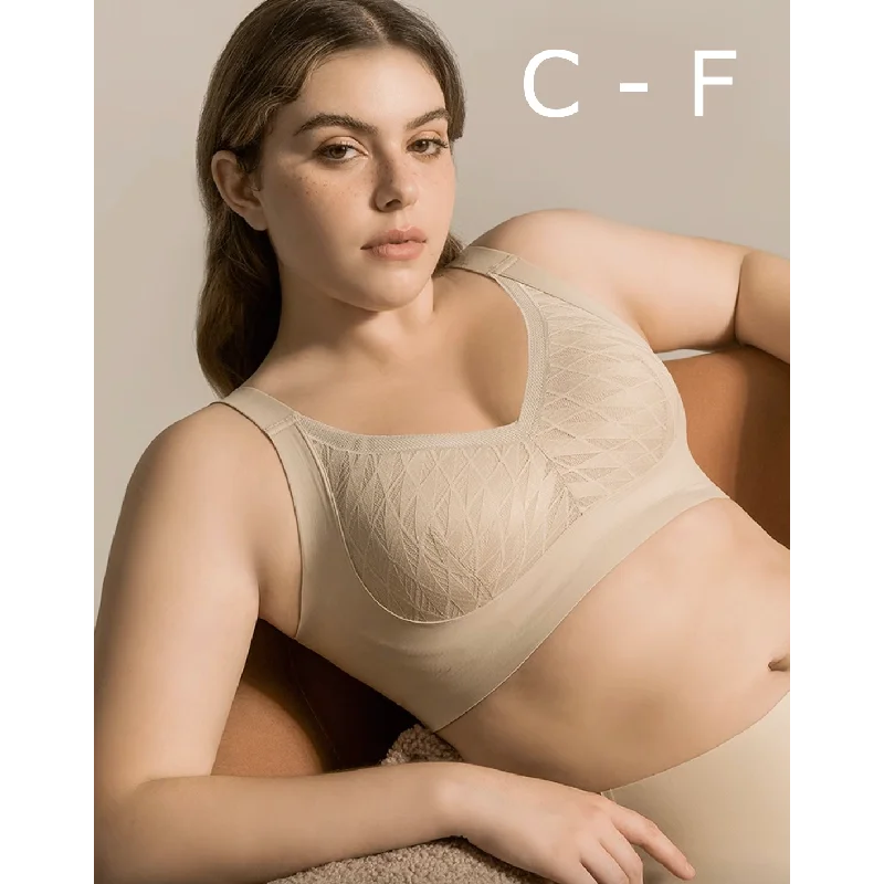 plus-size nursing bra with crossover strapsSylvia Wireless Lace Minimiser Bra